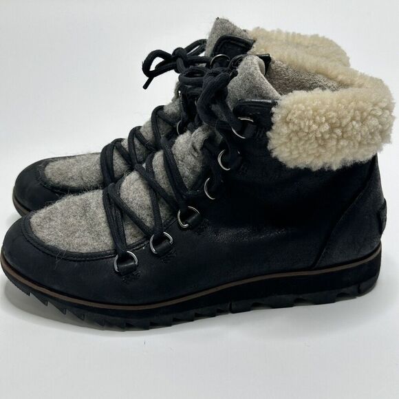 Sorel I Harlow Ankle Waterproof Leather Lace Up Shear-Lined Trim Boots Size 6.5 - Picture 1 of 12
